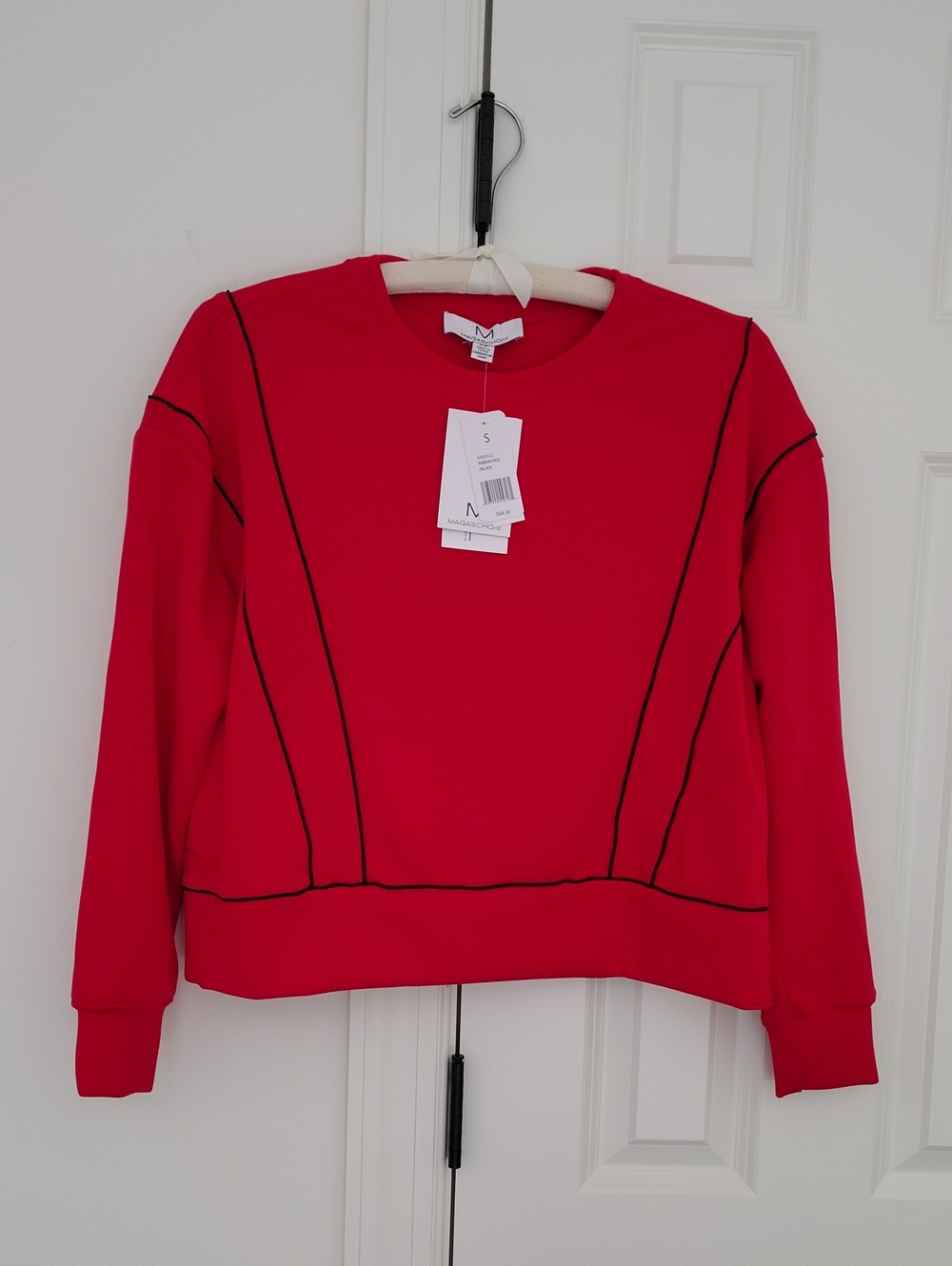 NWT Magaschoni Ribbon Red/Black Crop Cowl Top Size S/P